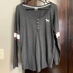 PINK long sleeve button Henley